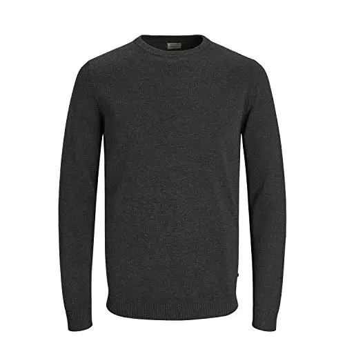 JACK & JONES Herren Basic Knit Crew Neck Pullover - Dark Grau Melange - M