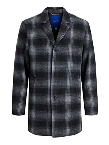 JACK & JONES Herren Jortoby Check Coat Black Mantel