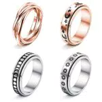 Kakonia 4 Stücke Spinner Ringe für Männer Frauen Teen Edelstahl Angst Ringe Cool Mood Star Blume Fidget Band Ringe Stressabbau Hochzeit Versprechen Band Ringe