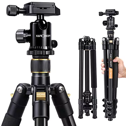 K&F Concept Kamera Stativ B234A1, Leichtes Tripod, Kompaktes und Stabiles Alu Fotostativ 162cm mit Makro-Funktion