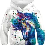 kids4ever Unisex 3D Tintenpferd Hoodies Kinder Realistische Druck Kapuzenpullover Herbst Winter Pullover Pulli Sweatshirts Hoody für Jungen Mädchen Teen Alter 12-13