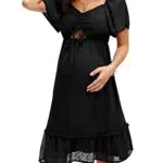KOJOOIN Umstandskleid Sommer Damen Elegant Schwangerschaftskleid Kurzarm Casual Umstandskleider mit Schweizer Pünktchen Schwaz XXL