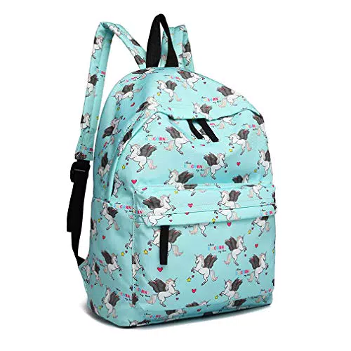 KONO Kinderrucksäcke Schulrucksack Einhorn Schultasche Leinwand Rucksack für Mädchen Modische gedruckte Büchertasche für Studenten