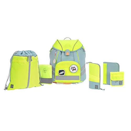 LÄSSIG 7-teiliges Schulranzen Set Kinder/School Set Flexy Unique blau/neon-gelb