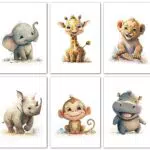 LAVEMA Bilder Kinderzimmer Deko Glückliche Afrika Safari Tiere