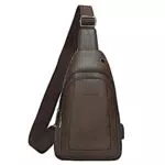 Leathario Brusttasche Herren Crossbag Wasserdicht Sling Rucksack Sling Bag Schulterrucksack Schulltlertasche Crossbody Bag Tragtasche für Arbeit Freizeit braun
