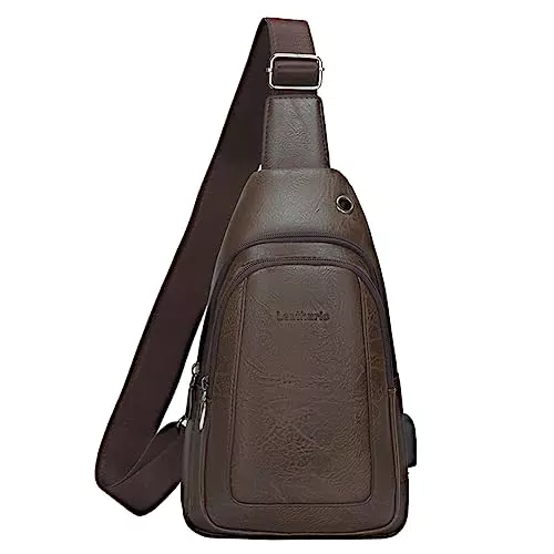 Leathario Brusttasche Herren Crossbag Wasserdicht Sling Rucksack Sling Bag Schulterrucksack Schulltlertasche Crossbody Bag Tragtasche für Arbeit Freizeit braun