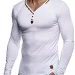 Leif Nelson Herren Longsleeve V-Ausschnitt Slim Fit Baumwolle-Anteil Basic Männer Sweatshirt Pulli weißes Langarmshirt V-Neck Pullover T-Shirt Langarm LN1470 Weiß Medium