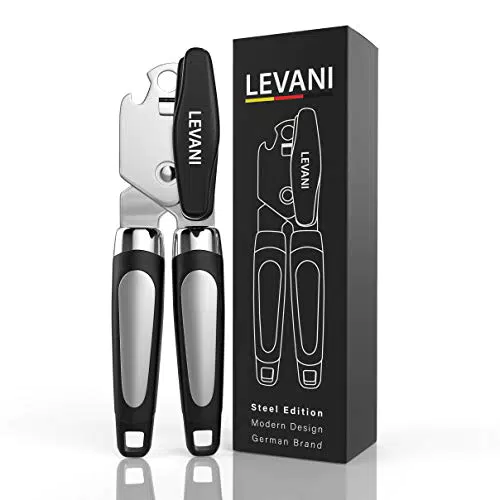 Levani Dosenöffner - Steel Edition - Universal Büchsenöffner aus hochwertigem und rostfreiem Edelstahl - 2 in 1 Dosenöffner Senioren mit Flaschenöffner-Funktion - Modern Can Opener