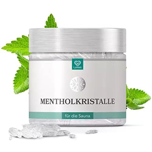LoWell 100g Mentholkristalle aus 100% reiner Minze - Ideal als Sauna Aufgussmittel für die Sauna in wiederverschließbarer Dose - Menthol