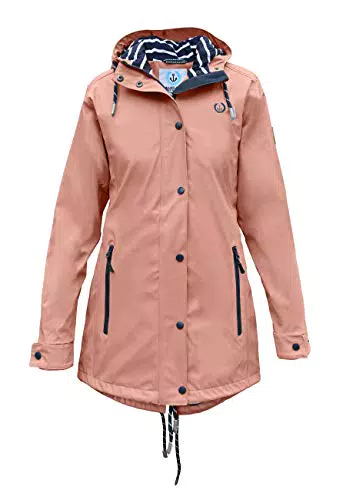 MADSea Damen Regenmantel Friesennerz Maritimes Gestreiftes Innenfutter Rosa