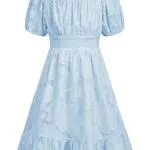 Mädchen A-Linie Gerafftes Print Swiss Dot Festlich Blumenmuster Kurzarm Kleider 6-12 CL2076S23