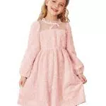 Mädchen Festlich Langärmliges Rundhals Abendkleider Solid Farbe A-Linien Knielang Pelziges Partykleid für Party Weihnachten Rosa 8-10 Jahre