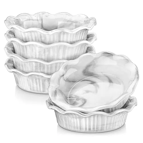 MALACASA, Serie Bake.Grey, 6 TLG. runde Marmor Porzellan Spitzenbackform Auflaufformen Brotbackform Ofenform Set Kastenform für Torten und Pasteten Kuchenform Backen Set 14 * 14 * 3