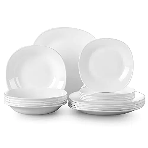 MALACASA, Serie Esmer, 18 tlg. Set Opalglas Tafelservice porzellanartiges Geschirrset Kombiservice