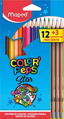Maped 832272 - 12x Buntstifte, Farbstifte COLOR'PEPS und 3x Bleistifte GRAPH'PEPS