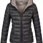 MARIKOO Damen Übergangsjacke leichte Steppjacke kurz mit Kapuze Lucy Schwarz Gr. XXL
