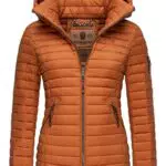 MARIKOO Damen Übergangsjacke Steppjacke mit abnembarer Kapuze Löwenbaby Rusty Cinnamon Gr. M