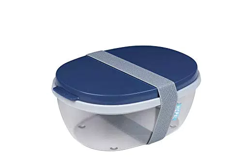 Mepal - Salatbox Ellipse - Salat-Lunchbox mit mehreren Fächern - Bento-Box für Salate unterwegs - Gesundes Mittagessen & Lifestyle - Plastik Meal Prep Box - 1300 ml + 600 ml - Nordic Denim