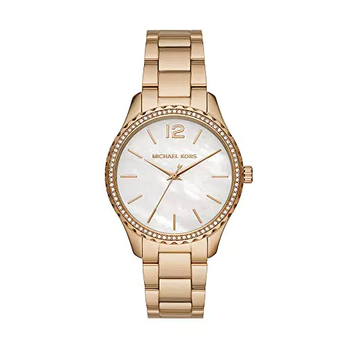 Michael Kors Damenuhr Layton, Dreizeigeruhrwerk, 38mm goldenes Edelstahlgehäuse mit Edelstahlarmband