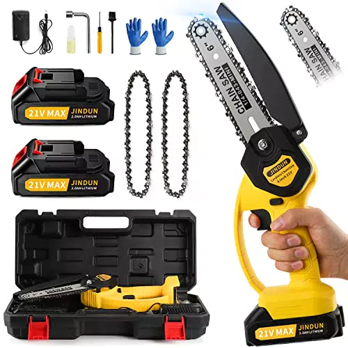 Mini Kettensäge mit Akku, JINDUN Akku Kettensäge, 6 Zoll Elektrische Akku Tragbar Kettensäge Mit Zwei Stück Akku & Schnell Ladegerät