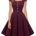 MuaDress 1961 1950er Vintage Retro Cocktailkleid Rockabilly Knielang Damen A-Line Kleid Burgundy M