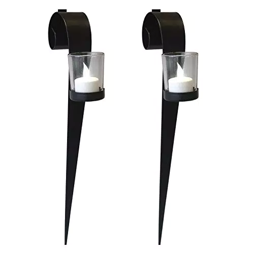 Multistore 2002 2er Set Wandkerzenhalter Metall Teelichthalter inkl. Glaseinsatz Kerzenständer 43x14x6cm Wanddekoration Lichterdeko Schwarz