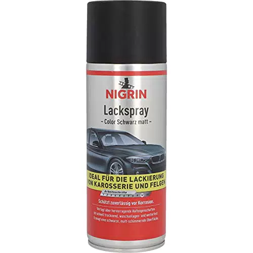 NIGRIN Lackspray, 400 ml, mattschwarzer Autolack, schützt Felgen und Karosserie vor Rost