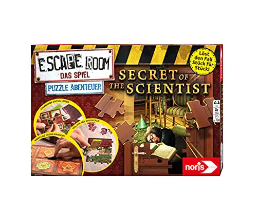 Noris 606101966 Escape Room Puzzle Abenteuer, Secret of The Scientist - Familien und Gesellschaftsspiel für Puzzle-Fans