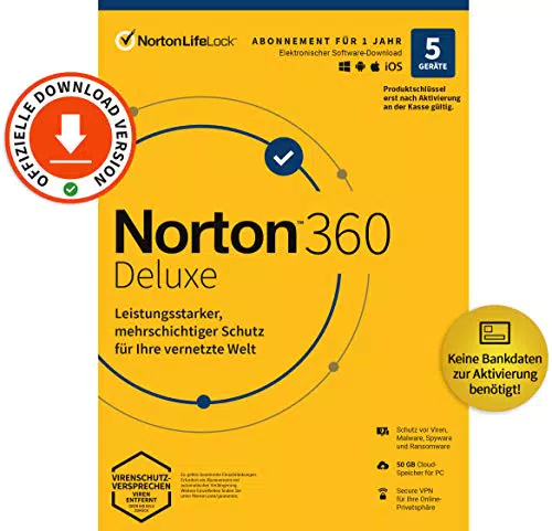 Norton 360 Deluxe 2023, 5-Geräte, Antivirus, Unlimited Secure VPN