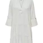 ONLY Damen Tunika Kleid ONLThyra Peplon Dress Sommerkleid mit 3/4-Ärmeln 15267999 Cloud Dancer M