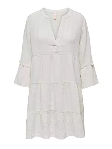 ONLY Damen Tunika Kleid ONLThyra Peplon Dress Sommerkleid mit 3/4-Ärmeln 15267999 Cloud Dancer M