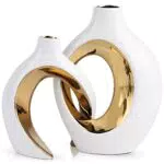 Orenm Weiß Gold Hohle Keramik Vase 2er Set Minimalistisches Modernes Home Decor Abstrakte Runde Vase Bücherregal Dekor Mittelstück für Home Table