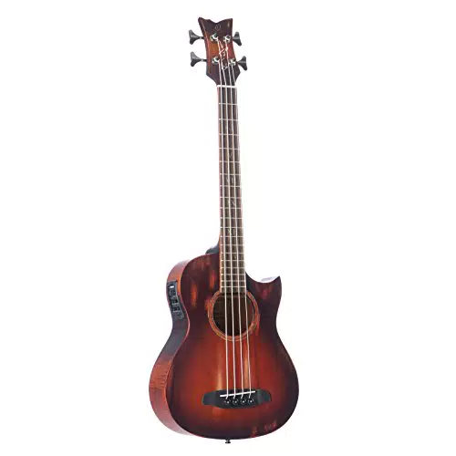 ORTEGA Ken Taylor Signature Series Shortscale Bass 4 String mit Fishman Presys+ System XLR Out - Massive Fichte/geflammtes Mahagoni Distressed incl. Gigabg