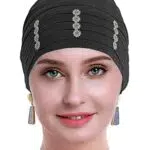osvyo Chemo Kopfbedeckung Bambus für Damen, Chemo Kopftuch Turban für Frauen mit Blumenmotiv-Kopfbedeckung Mütze Kappen Dunkles FLECKENGRAU