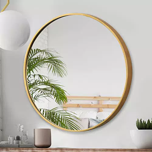 OUKEELAR Rund Wandspiegel Gold Klein HD Glas Spiegel in Badzimmer