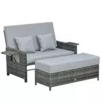 Outsunny Zweisitzer-Gartensofa mit Liegefunktion, Gartenliege in Rattanoptik