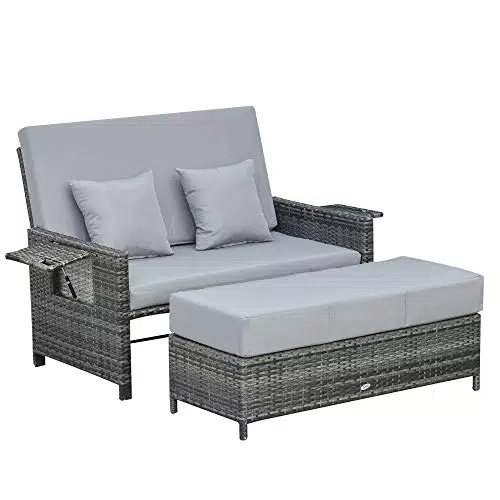 Outsunny Zweisitzer-Gartensofa mit Liegefunktion, Gartenliege in Rattanoptik