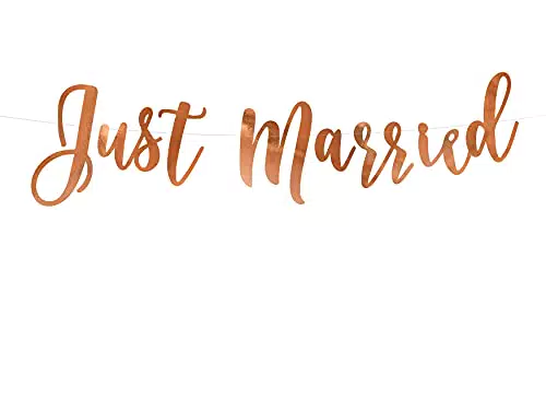PartyDeco Hochzeit Banner mit Just Married Inschrift Braut Hochzeit Dekoration Gold Hochzeit Girlande Braut und Bräutigam