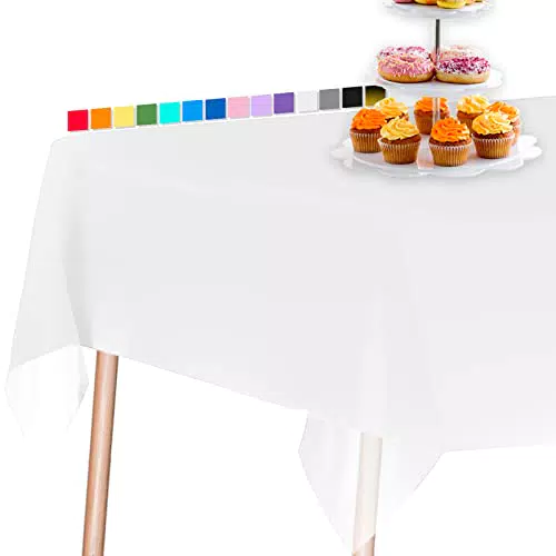 PartyWoo Tischdecke Weiß 3 STÜCK, 137 x 274 cm/ 54 x 108 Zoll Rechteckige Party Tischdecke Abwaschbar für 6 bis 8 Fuß Tisch