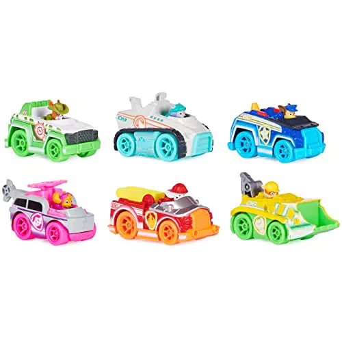 PAW PATROL True Metal Neon Fahrzeuge 6er Geschenkset - 6 Spritzguss-Metallfahrzeuge im Maßstab 1:55