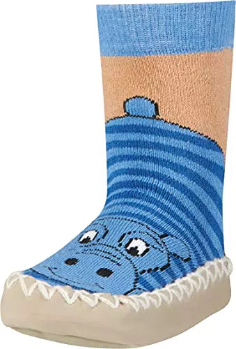 Playshoes Jungen Unisex Kinder Hüttenschuh Socken, blau-Nilpferd