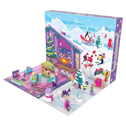 Polly Pocket Adventskalender mit Winter-Familienspaß-Thema & 25 Tage voller Überraschungen zum Entdecken