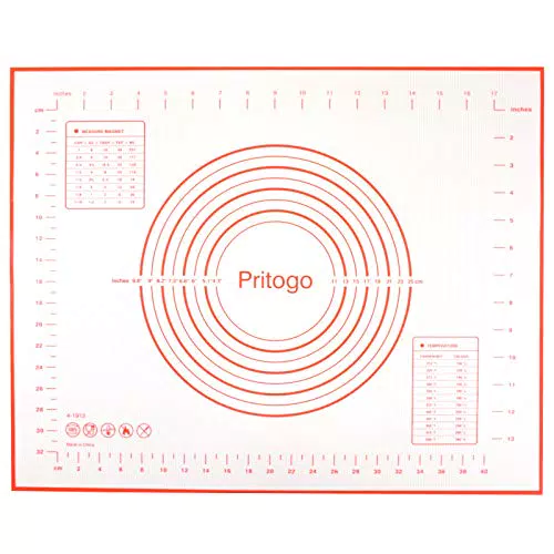 Pritogo Backunterlage Silikonmatte Rollmatte Backmatte Teigmatte mit Skala aus Silikon Antihaft BPA-Frei rutschfest