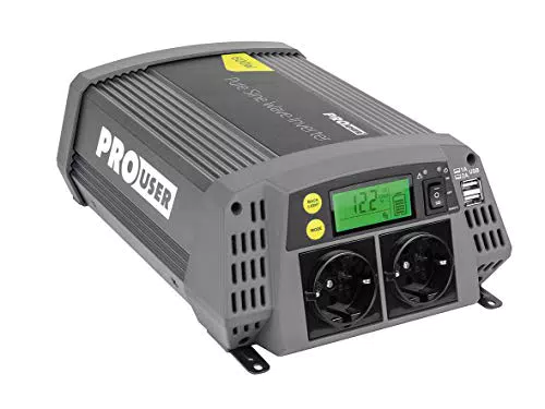 Pro-User PSI600 19127 600W Reine Sinuswelle 12V auf 230V Spannungswandler mit Fernbedienung und USB Ausgang