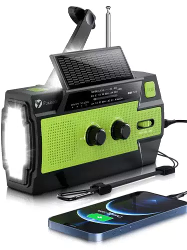 Puiuisoul Notfall-Radio, 4000 mAh, Wetterradio mit Handkurbel und Solarladung