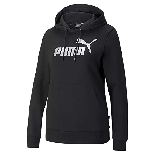 PUMA Damen ESS+ Metallic Logo Hoodie Tr Sweatshirt, schwarz