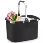 Pynhoklm Einkaufskorb 30L Faltbar Picknickkorb Klappkorb Einkaufstasche mit Aluminiumgriff Stabiler große Einkaufskörbe Carrybag für Arbeit/Reisen/Einkaufen