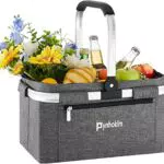 Pynhoklm Faltbar Einkaufskorb mit Kühlfunktion 2022 Upgrade Klappkorb mit Deckel Premium Faltkorb faltbar Isolierkorb eleganter Carrybag Thermokorb