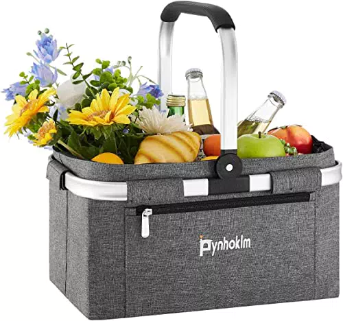 Pynhoklm Faltbar Einkaufskorb mit Kühlfunktion 2022 Upgrade Klappkorb mit Deckel Premium Faltkorb faltbar Isolierkorb eleganter Carrybag Thermokorb